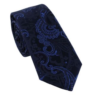 Blue Lurex Paisley Party Skinny Tie & Pocket Square Set 