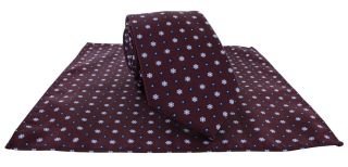 Wine Small Flower Tie & Pocket Square Set