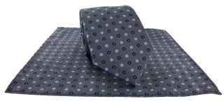 Grey Small Flower Tie & Pocket Square Set