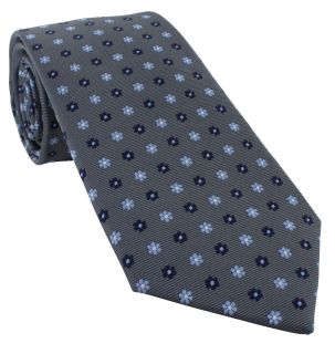 Grey Small Flower Tie & Pocket Square Set