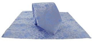 Light Blue Delicate Floral Wedding Tie & Pocket Square Set