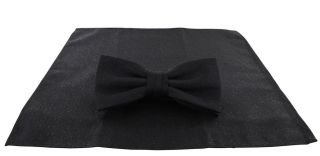 Black with Silver Sparkle Lurex Bow Tie & Pocket Square Set