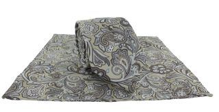 Brown Paisley Tie & Pocket Square Set