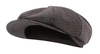 Brown Wine Navy Tweed Check Baker Boy Hat