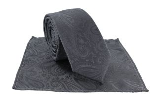 Boys Grey Tonal Paisley Tie & Pocket Square Set