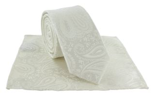 Boys Ivory Tonal Paisley Tie & Pocket Square Set