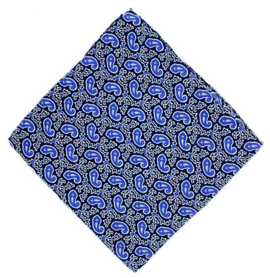 Neckwear and Accessories Blue Small Paisley Silk Pocket Square ...